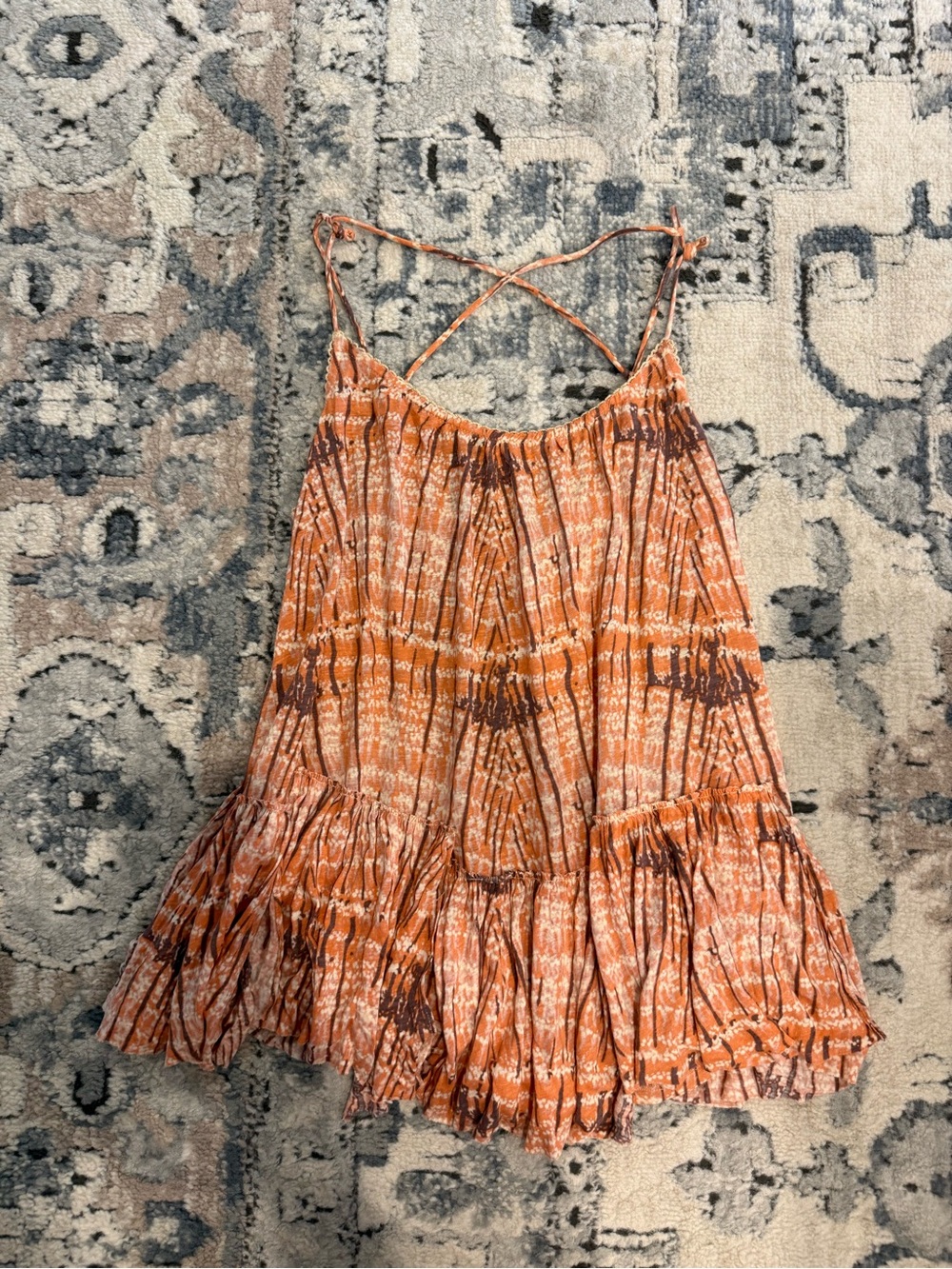 Free People Orange Patterned Spaghetti-Strap Camisole